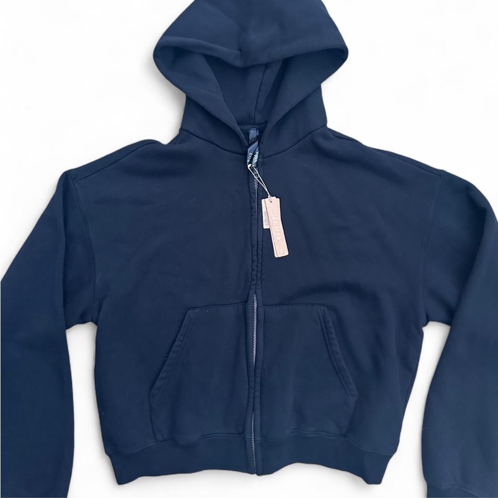 SKIMS *NWT VINTAGE FLEECE ZIP UP HOODIE | COLOR: WASHED ONYX | SIZE: L - Picture 9 of 12